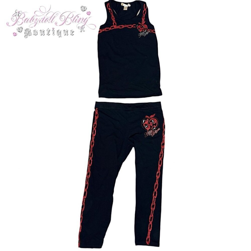 Apple bottoms set 2 piece tank top and capri leggings bottoms black red ⛓️ chain